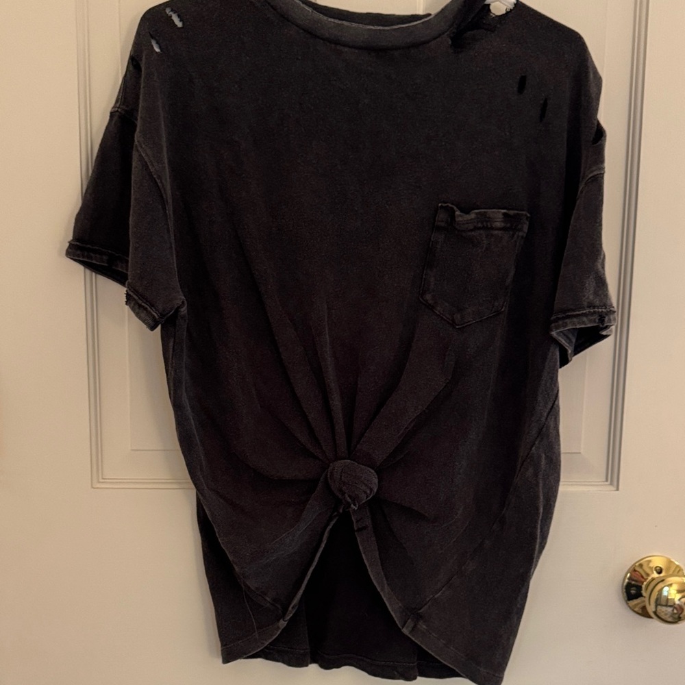 We The Free Black Distressed Short Sleeve Tee